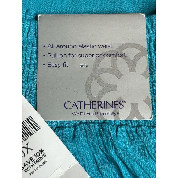 NWT Catherines‎ 0XL 14/16W Teal Blue Wide Leg Elastic Waist Capri Rayon Crinkle - Picture 4 of 7